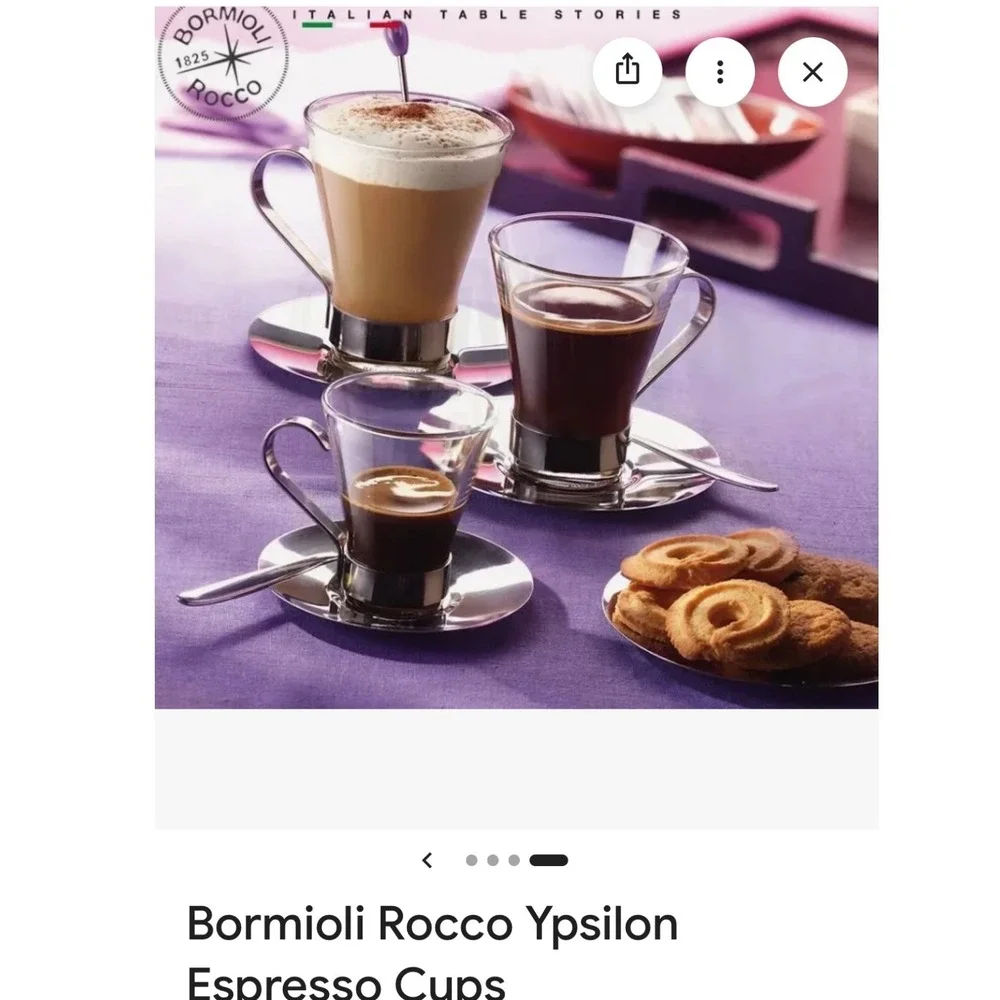 Bormioli Rocco Oslo‎ Espresso Cups 4 Tempered Glass Stainless Steel 3.5oz SPAIN